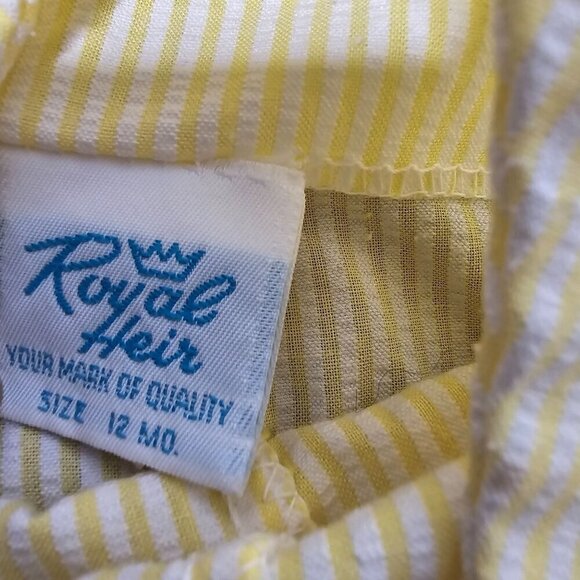 Vintage 80s 90s Pastel Yellow Striped Pink Heart Embroidery Baby Overalls - Picture 4 of 11